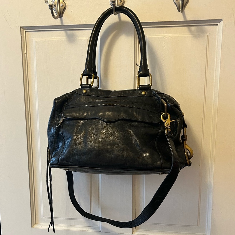 Rebecca Minkoff Morning After MAB MAM Satchel Black Leather & Blue Zipper Track